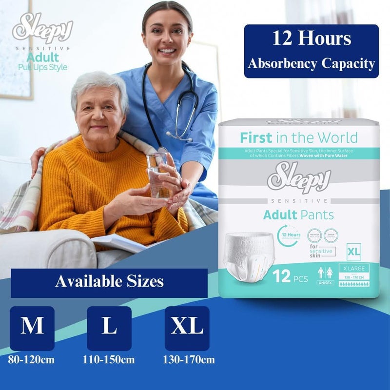 Sleepy Sensitive Adult Pants - X Large (130-170 CM) - 12 Pcs - Unisex Pull-Up Diapers for Sensitive Skin - Image 5